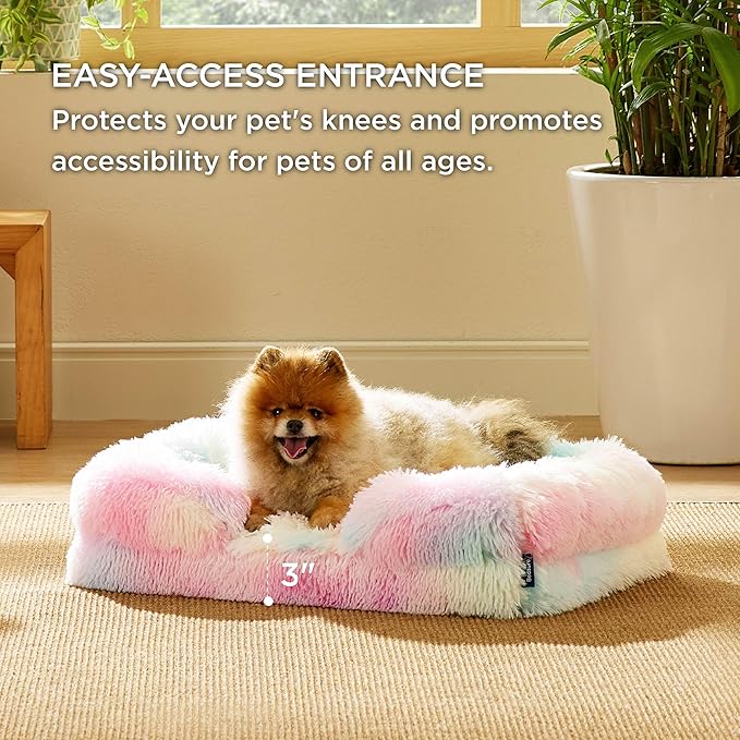 Bedsure Small Orthopedic Dog Bed - Washable Calming Dog Sofa Beds for Small Dogs, Supportive Foam Pet Couch Bed with Removable Washable Cover, Waterproof Lining and Nonskid Bottom Couch, Multi Color