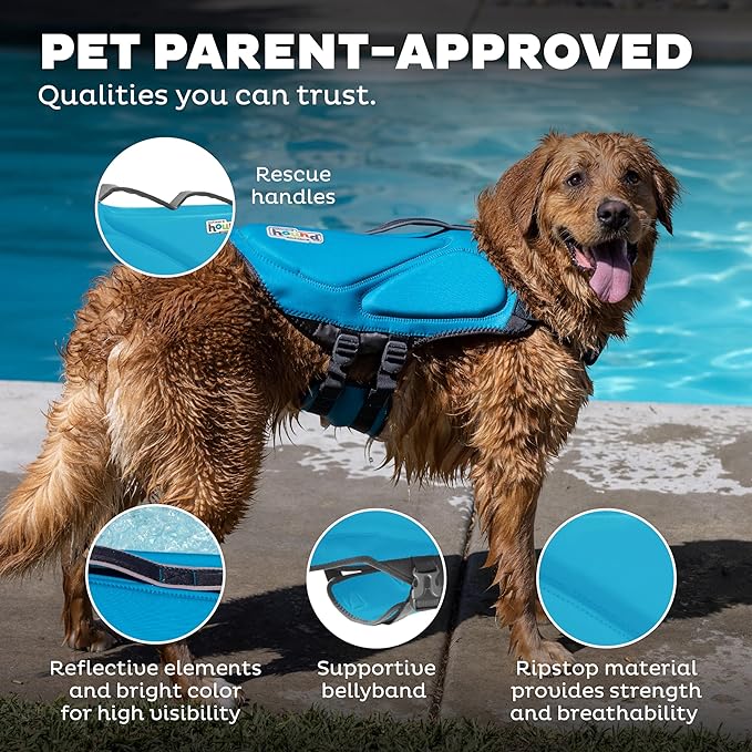 Outward Hound Dawson Swim Blue Dog Life Jacket, Large