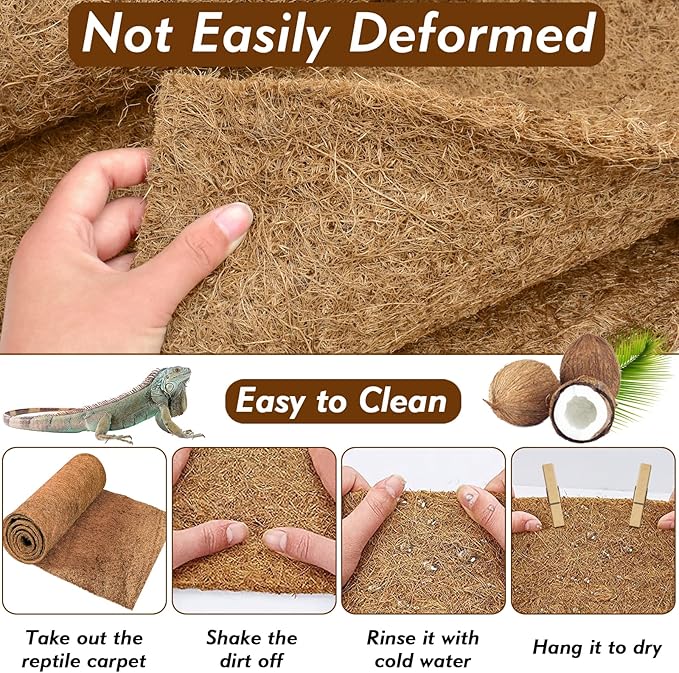 ZeeDix 10 Pieces Coconut Fiber Reptile Substrate Mat, 14 x 14 inches Natural Coco Coir Mat Turtle Bedding Tortoise Carpet Reptile Terrarium Liner for Lizard Snake Turtle Gecko Bearded Dragon