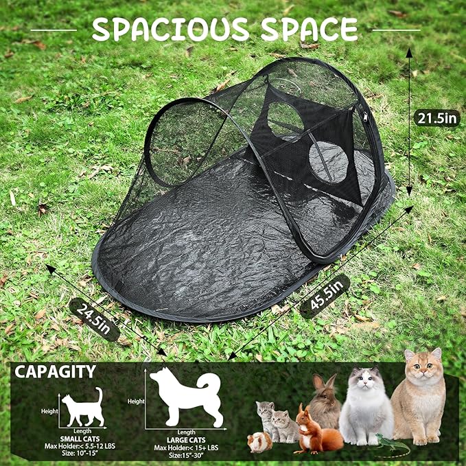 Outdoor Cat Tent with Removable Interactive Fabric,Outdoor Cat Enclosures for Indoor Cats, Portable Pet Playpen Ideal for Hiking, Traveling, and Sunbathing-Black