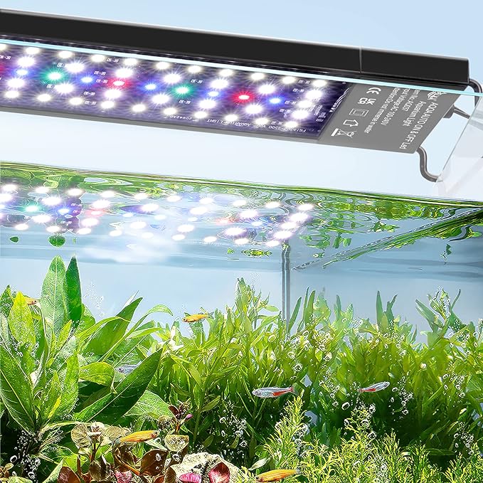 AQQA Aquarium Light,Multi-Function Fish Tank Led Light 24/7 DIY Auto On Off + Night Mode + Day Mode + Full Spectrum + 7 Colors,Adjustable Brightness Waterproof with Timer for Freshwater 12W