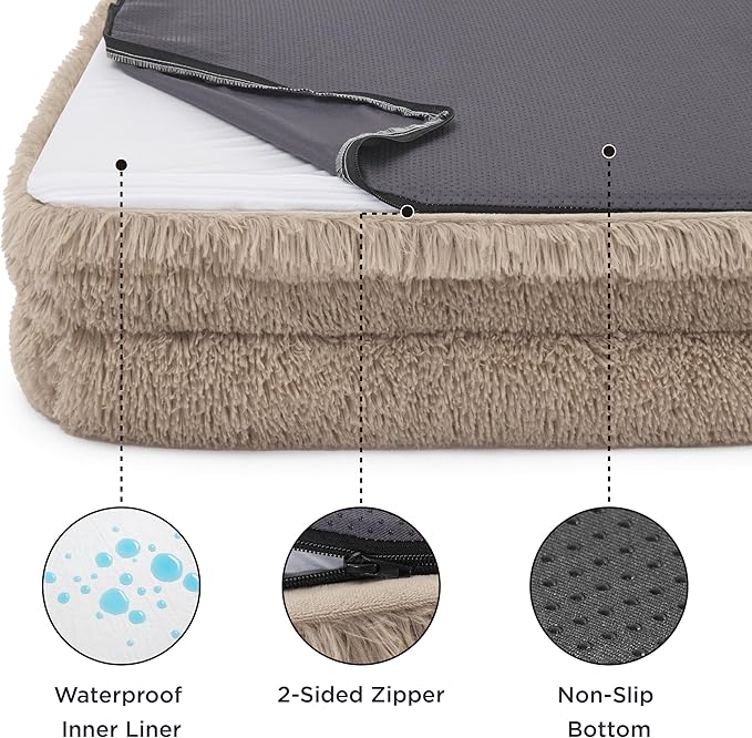 Bedsure Orthopedic Dog Bed for Large Dogs - Big Calming Washable Dog Sofa Beds Large, Supportive Foam Pet Couch Bed with Removable Washable Cover, Waterproof Lining and Nonskid Bottom, Taupe