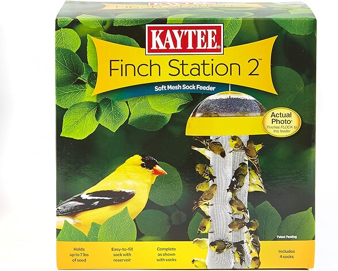 Kaytee Wild Bird Finch Station 2 Soft Mesh Sock Feeder, Includes, Yellow, 4 Socks