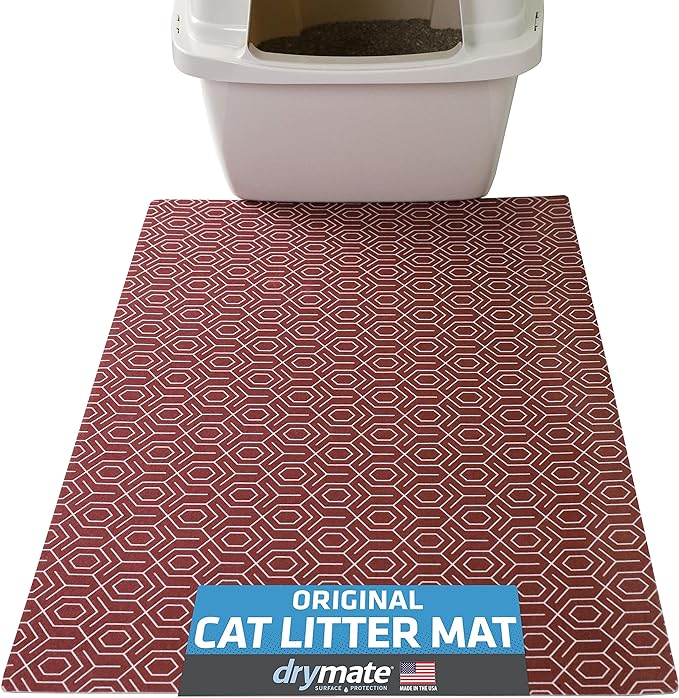 Drymate Original Cat Litter Mat, Contains Mess from Box, Protects Floors, Urine-Proof, Machine Washable, Soft on Kitty Paws, Absorbent, Waterproof (USA Made, Recycled Content) (20”x28”)(Red Hex)