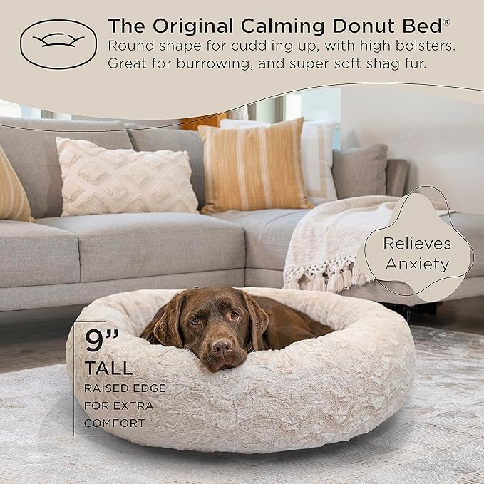 Best Friends by Sheri The Original Calming Donut Cat and Dog Bed in Lux Fur Oyster, Large 36"