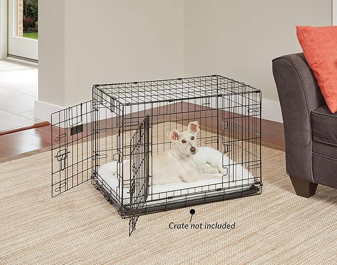 MidWest Homes for Pets Bolster Dog Bed 30L-Inch White Fleece Bed w/ Comfortable Bolster |Ideal for Medium Dog Breeds & Fits a 30-Inch Dog Crate|Easy Maintenance Machine Wash & Dry,30.0" x 21.0" x 2.5"