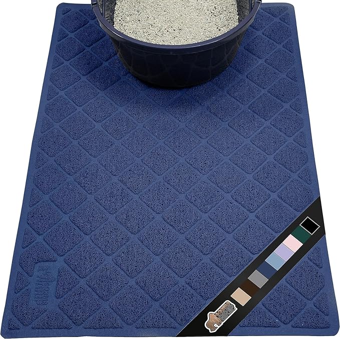 The Original Gorilla Grip Water Resistant Cat Litter Box Trapping Mat 47x35, Easy Clean, Textured Backing, Traps Mess for Cleaner Floors, Less Waste, Stays in Place for Cats, Soft on Paws, Navy