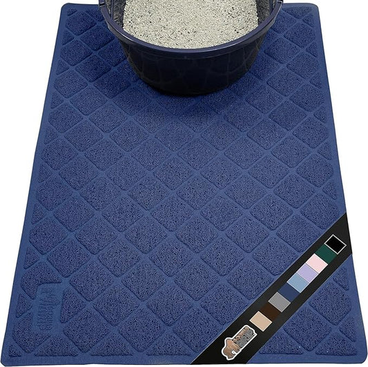 The Original Gorilla Grip Water Resistant Cat Litter Box Trapping Mat 47x35, Easy Clean, Textured Backing, Traps Mess for Cleaner Floors, Less Waste, Stays in Place for Cats, Soft on Paws, Navy