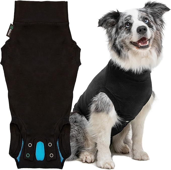 Recovery Suit for Dogs - Dog Surgery Recovery Suit with Clip-Up System - Breathable Fabric for Spay, Neuter, Skin Conditions, Incontinence - 40-45 cm Neck to Tail - XS Dog Suit by Suitical, Black