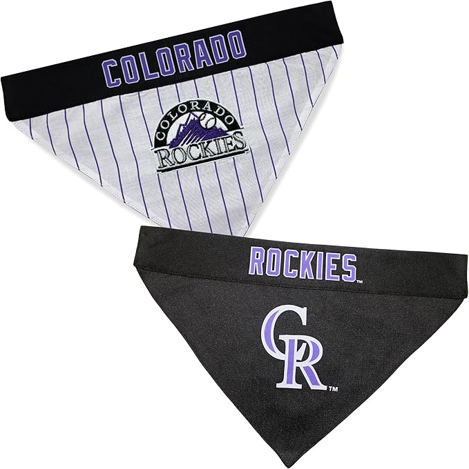 Pets First ROC-3217-L-XL MLB Colorado Rockies Reversible Pet Bandana, Large/X-Large, MLB Team Color