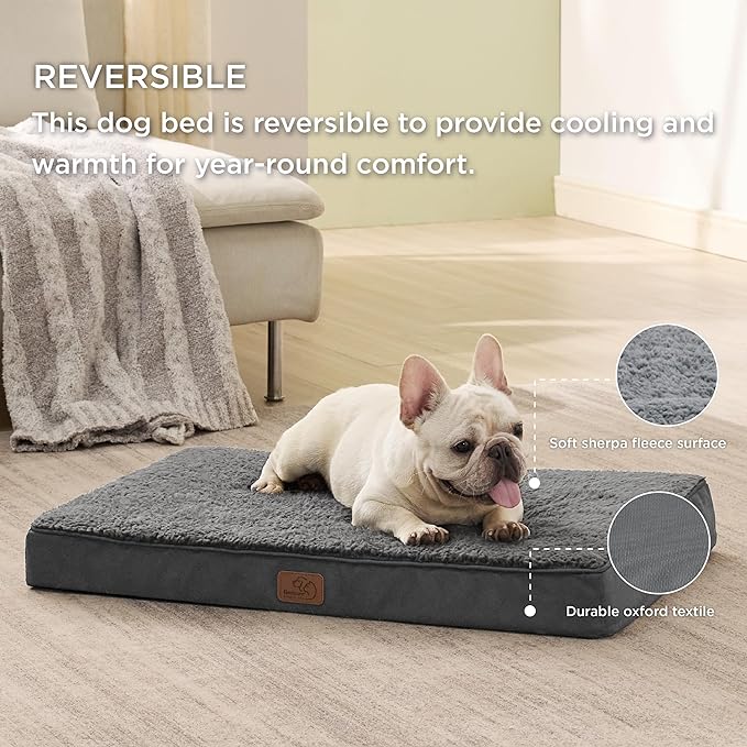 Bedsure Medium Dog Bed for Medium Dogs - Orthopedic Waterproof Dog Beds with Removable Washable Cover, Egg Crate Foam Pet Bed Mat, Suitable for Dogs Up to 35lbs, Dark Grey