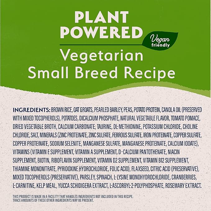 Natural Balance Limited Ingredient Small Breed Adult Dry Dog Food with Vegan Plant Based Protein and Healthy Grains, Vegetarian Recipe, 4 Pound (Pack of 1)