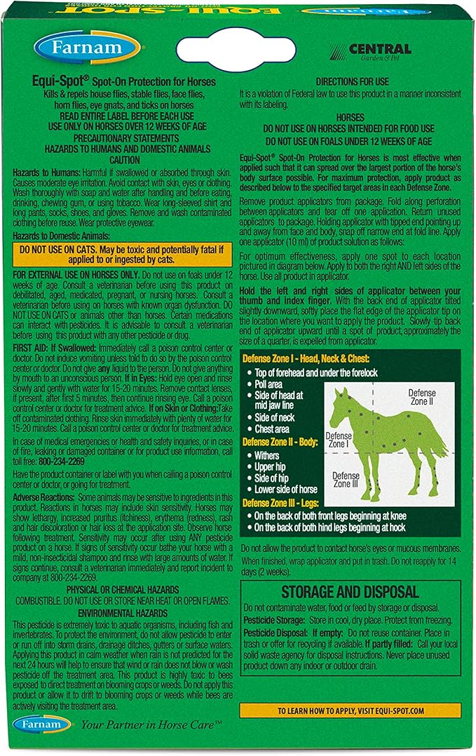 Farnam EQUI-SPOT Spot-on Protection for Horses 6 Week Supply 0.34 Fl Oz