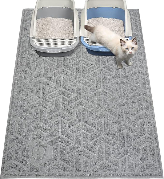 UPSKY Cat Litter Mat, Litter Trapping Mat Soft on Kitty Paws, Large Litter Box Mat 46 x 35 Inches Scatter Control for Cat Litter, Waterproof and Anti-Slip Cat Mat.(Light Gray)