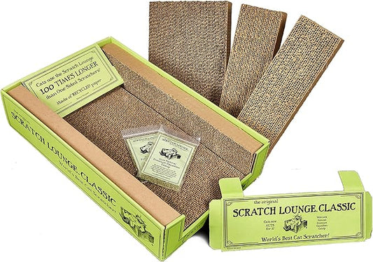 The Original Scratch Lounge XL - Reversible Cardboard Cat Scratcher with Floor and Side Replacement Refills and Catnip