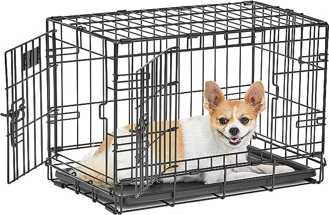 MidWest Homes for Pets Dog Crate | MidWest Life Stages XS Double Door Folding Metal Dog Crate | Divider Panel, Floor Protecting Feet, Leak-Proof Dog Pan | 22.5L x 14W x 16H inches, XS Dog Breed