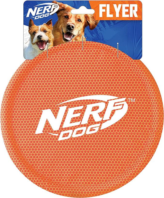 Nerf Dog Nylon Flyer Dog Toy, Flying Disc, Lightweight, Durable and Water Resistant, Great for Beach and Pool, 9 inch diameter, for Medium/Large Breeds, Single Unit, Orange