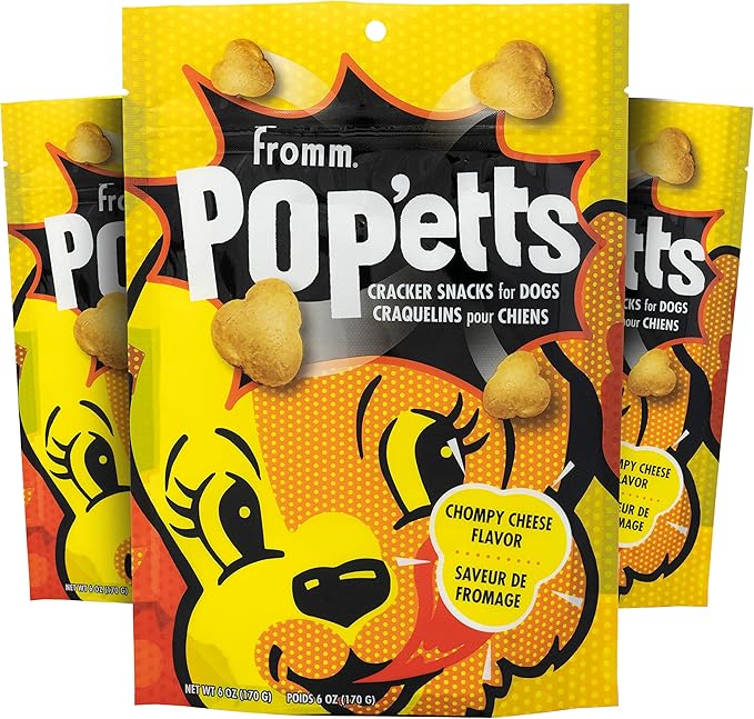Fromm Pop'etts Chompy Cheese Cracker Dog Snacks - Premium Dog Treats - Cheese Recipe - Pack of (3) 6 oz Bags