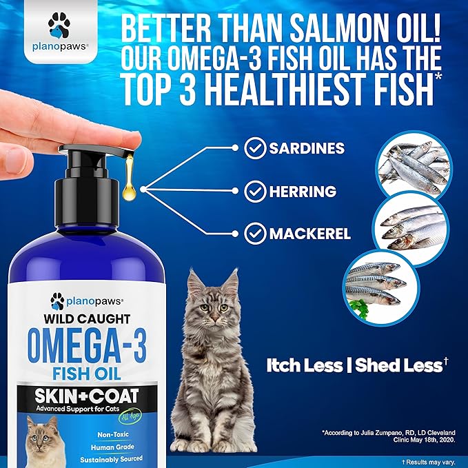 Omega 3 Fish Oil for Cats - Better Than Salmon Oil for Cats - Kitten + Cat Vitamins and Supplements - Cat Health Supplies - Cat Dandruff Treatment - Liquid Fish Oil for Pets - Cat Shedding Products