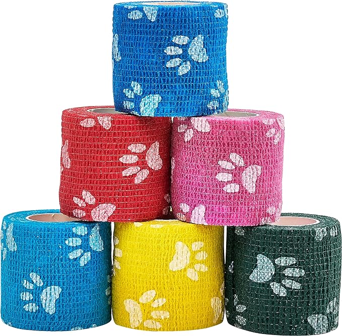 6 Rolls Self-Adhesive Bandage Wrap Non-Woven Vet Wrap Cohesive 2Inchx5yard for Dogs Cats Horse Leg Paw Pet Animals Wounds Wrist Healing Sprains & Swelling