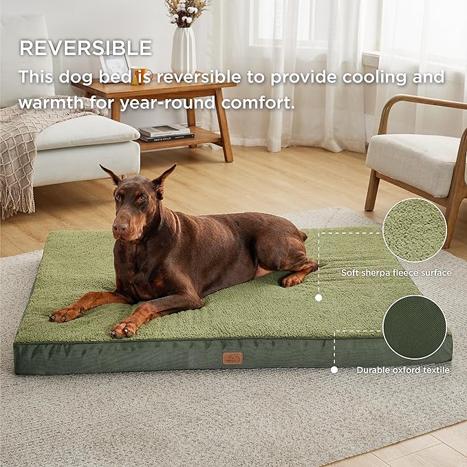 Bedsure Jumbo Dog Bed for Large Dogs - XXL Orthopedic Dog Beds with Removable Washable Cover, Egg Crate Foam Pet Bed Mat, Suitable for Dogs Up to 150lbs, Dark Green