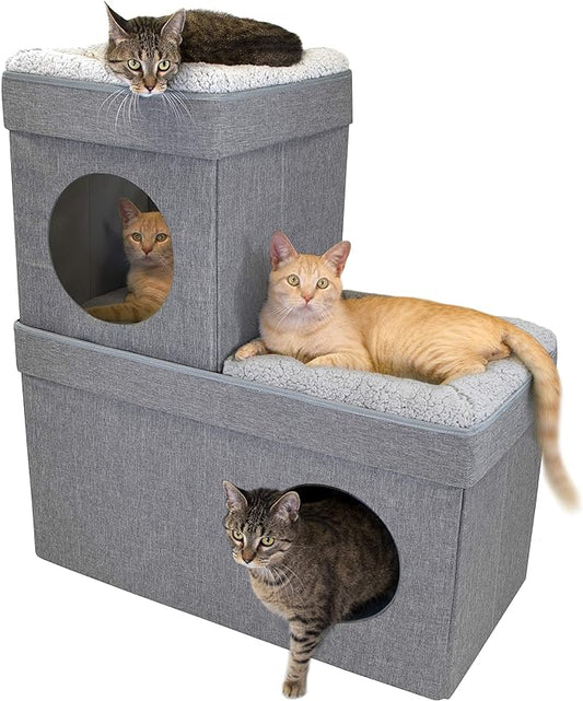 Kitty City Large Stackable Grey Condo, Cat Cube, Cat House, Pop Up Bed, Cat Ottoman, Mansion