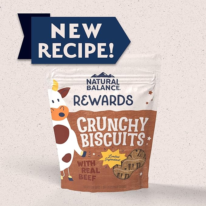 Natural Balance Limited Ingredient Rewards Crunchy Biscuits, Dog Treats with Healthy Grains for Adult Dogs of All Breeds, Beef Recipe, 14 Ounce (Pack of 1)