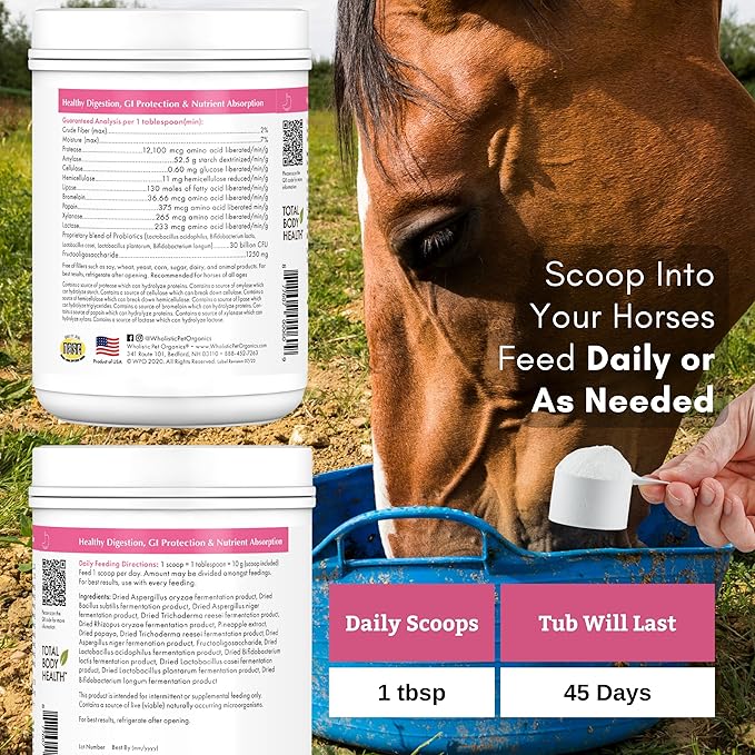 Wholistic Pet Organics Digest-All Plus: Horse Probiotics Powder - 1 Lb - Equine Probiotics and Prebiotics with Digestive Enzymes - Equine Digestive Supplements for Gas, Constipation and Gut Health