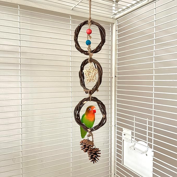 Bird Cage Accessories 7-Piece Set Parrot Perche Stand Wooden Platform,Bird Swing Parakeet Foraging Toy Parrots Climbing Frame for Small and Medium Sized Budgie,Cockatiel