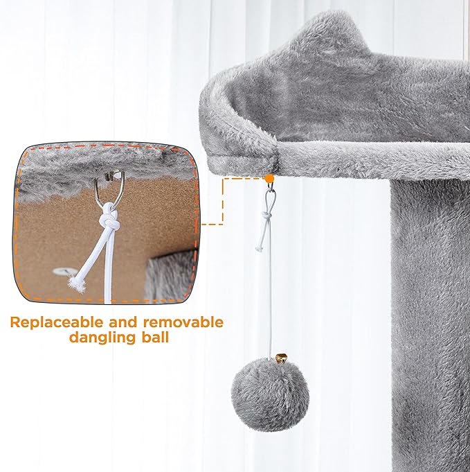 Yaheetech Tall Cat Tree, 80in Multi-Level Cat Tower with Cat Scratching Posts, Double Cat Caves, Perched Platforms and Dangling Balls, Cat Stand House for Kittens Pet, Light Gray