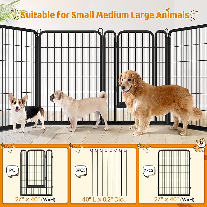 Yaheetech Dog Playpen, 32 Panels 40 Inch Height Small Animals Pen Heavy Duty Pet Fence for Puppy/Cat/Rabbit Extra Large Foldable Pet Exercise Pen for RV Camping Garden Outdoor Indoor