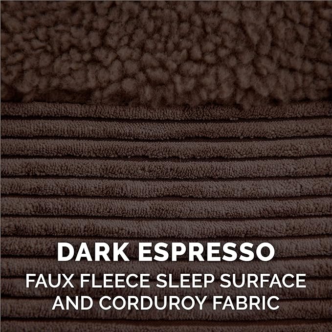 Furhaven Replacement Dog Bed Cover Fleece & Corduroy Chaise, Machine Washable - Dark Espresso, Small