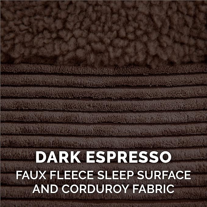 Furhaven Orthopedic Dog Bed for Large Dogs w/ Removable Bolster & Washable Cover, For Dogs Up to 125 lbs - Fleece & Corduroy Bolster Chaise - Dark Espresso, Jumbo Plus/XXL