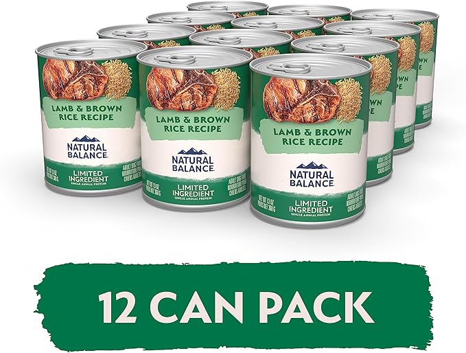 Natural Balance Limited Ingredient Adult Wet Canned Dog Food with Healthy Grains, Lamb & Brown Rice Recipe, 13 Ounce (Pack of 12)