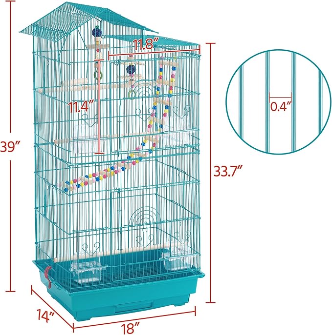 Yaheetech 39'' H Metal Roof Top Bird Cage Medium Small Parrot Cage w/Toys & Swing & Ladder for Canary Budgie Cockatiel Conure Parakeet