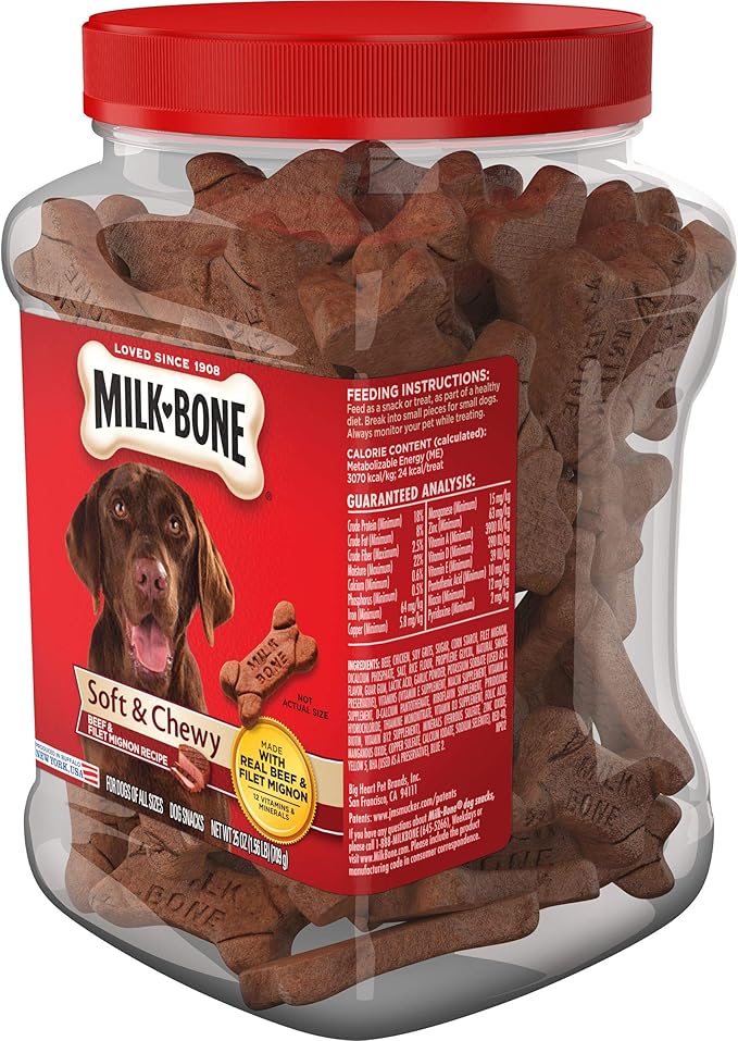 Milk-Bone Soft & Chewy Dog Treats, Beef & Filet Mignon, 25 Ounce Jar (Pack of 2)