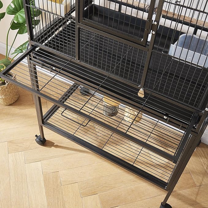 Panana Large Budgie Cage Metal Bird Cage with Stand Rolling Parrot Cage for Cockatiels African Grey Conures Parakeets Lovebird Finch Canary Bird Flight Cage for Small Pet Animals (53 Inch Height)