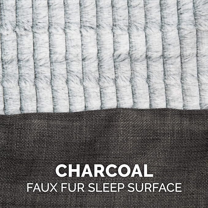 Furhaven Memory Foam Dog Bed for Large Dogs w/ Removable Bolsters & Washable Cover, For Dogs Up to 125 lbs - Luxe Faux Fur & Performance Linen Sofa - Charcoal, Jumbo Plus/XXL