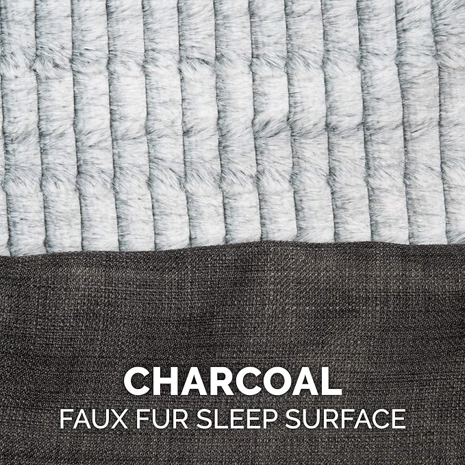 Furhaven Memory Foam Dog Bed for Medium/Small Dogs w/ Removable Bolsters & Washable Cover, For Dogs Up to 35 lbs - Luxe Faux Fur & Performance Linen Sofa - Charcoal, Medium