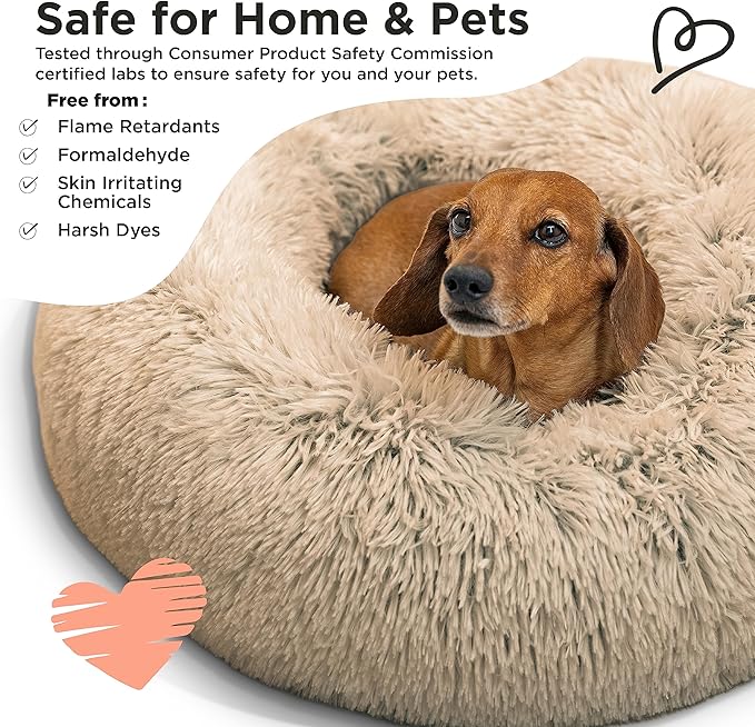 Best Friends by Sheri The Original Calming Donut Cat and Dog Bed in Shag Fur Taupe, Small 23"
