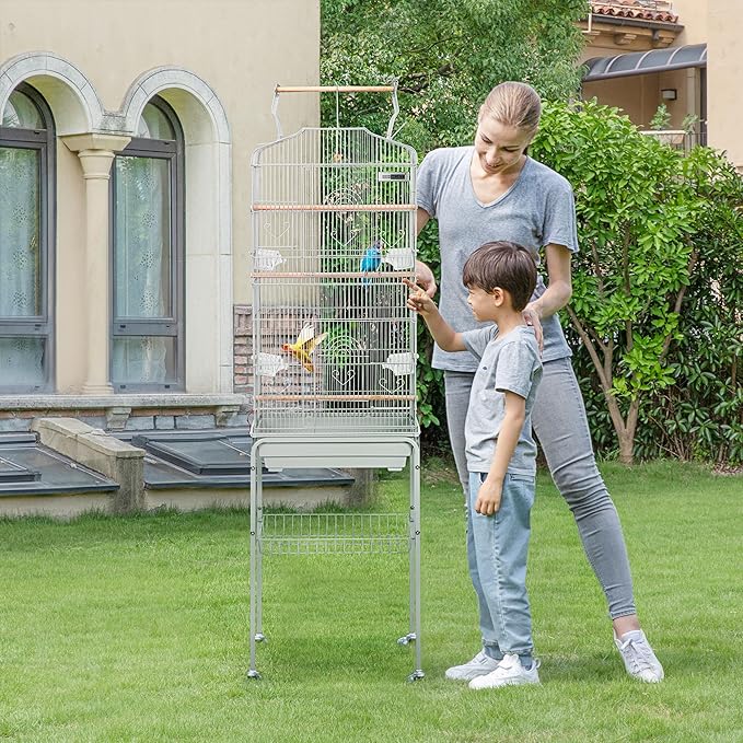 VIVOHOME 64 Inch Bird Cage with Play Top and Rolling Stand for Parrots Conures Lovebird Cockatiel Parakeets Gray