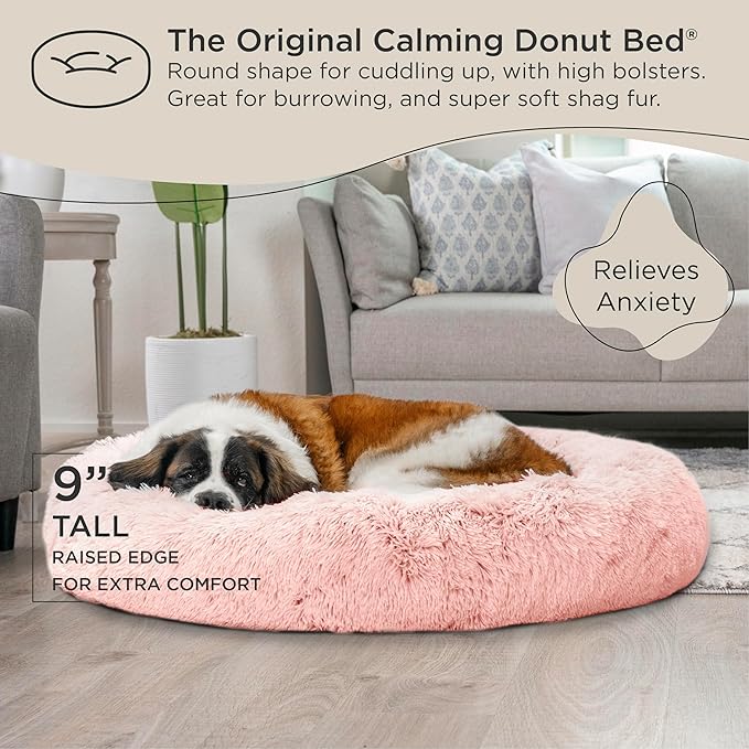 Best Friends by Sheri The Original Calming Donut Cat and Dog Bed in Shag Fur Cotton Candy Pink, Extra Large 45"