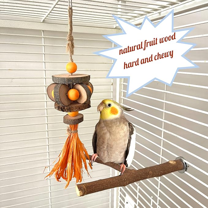 Bird Cage Accessories 7-Piece Set Parrot Perche Stand Wooden Platform,Bird Swing Parakeet Foraging Toy Parrots Climbing Frame for Small and Medium Sized Budgie,Cockatiel