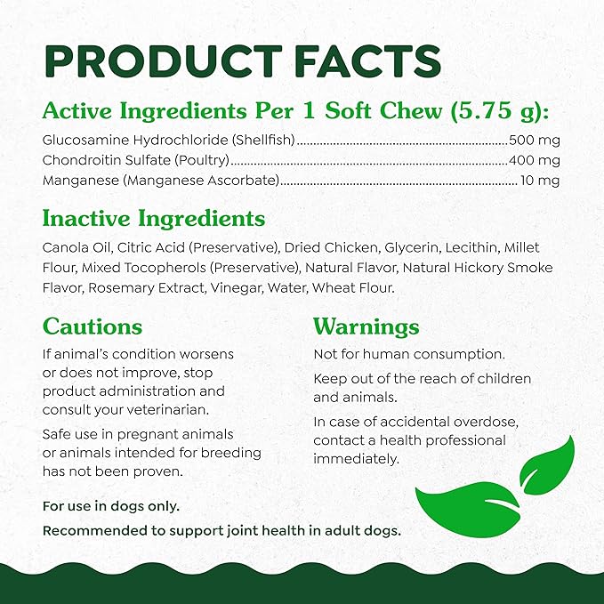 Greenies Supplements Hip and Joint Supplements for Dogs, Chicken Flavor, 30 Count Soft Chews Dog Joint Supplements, 6.08 oz.