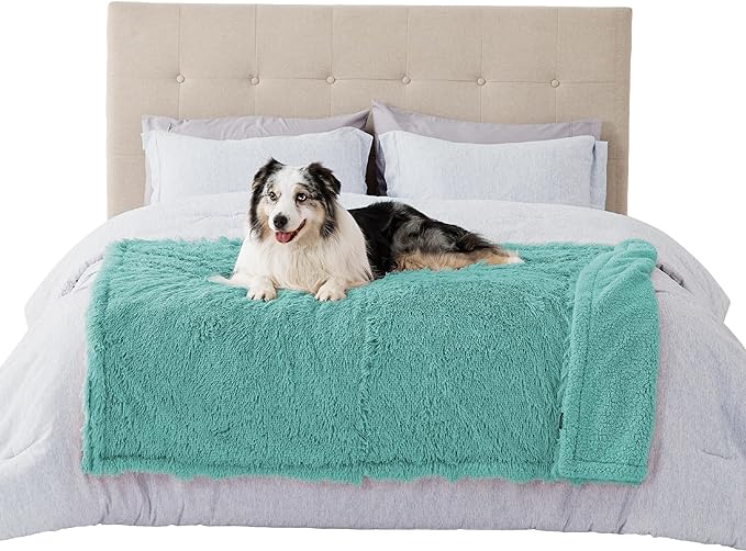 Bedsure Waterproof Dog Blankets for Large Dogs - Calming Cat Blanket for Couch Protector Washable, Long Faux Fur Pet Throw Blanket for Puppy, Reversible Furniture Protection, 50"x60", Light Green