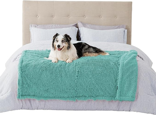 Bedsure Waterproof Dog Blankets for Large Dogs - Calming Cat Blanket for Couch Protector Washable, Long Faux Fur Pet Throw Blanket for Puppy, Reversible Furniture Protection, 50"x60", Light Green