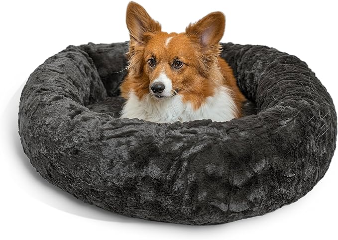 Best Friends by Sheri The Original Calming Donut Cat and Dog Bed in Lux Fur Charcoal Mink/PAWSH Medium 30" (Brand may vary)