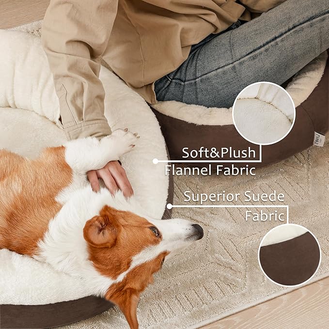 Love's cabin Round Donut Cat and Dog Cushion Bed, 25in Pet Bed for Small or Medium Dogs, Anti-Slip & Water-Resistant Bottom, Soft Durable Fabric Pet Beds, Washable Calming Cat & Dog Bed Brown