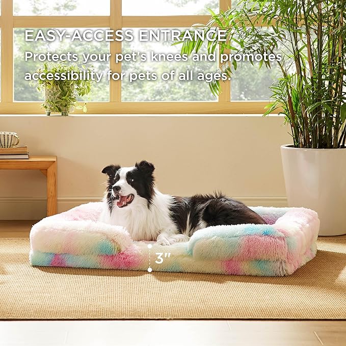 Bedsure Orthopedic Dog Bed for Large Dogs - Big Calming WashableDog Sofa Beds Large, Supportive Foam Pet Couch Bed with Removable Washable Cover, Waterproof Lining and Nonskid Bottom, Multi Color