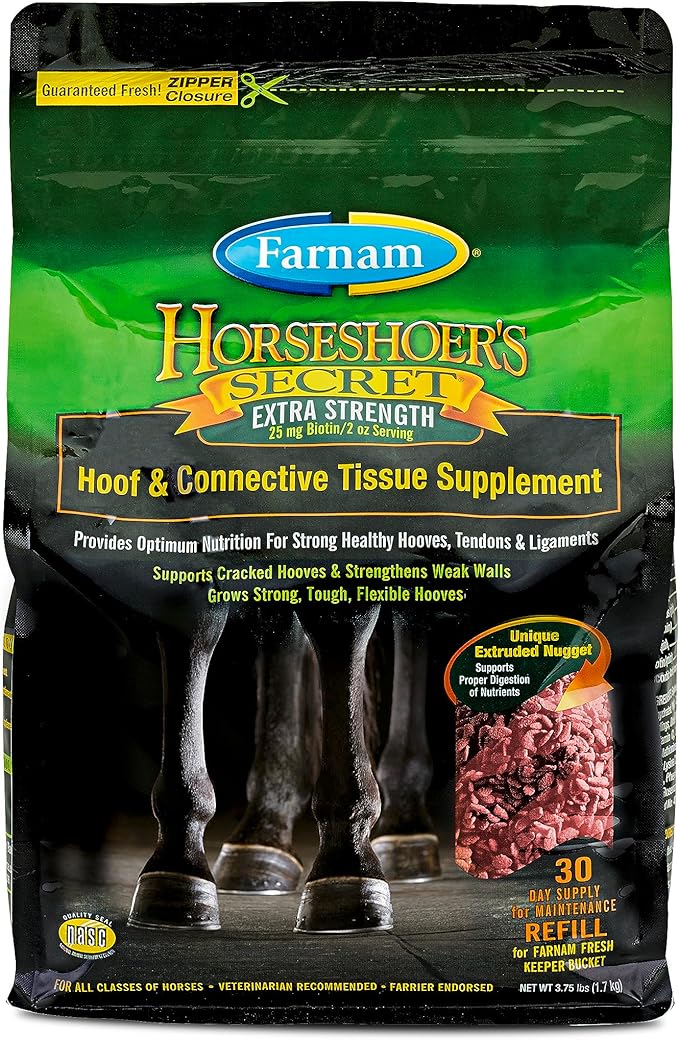 Farnam Horseshoer's Secret EXTRA STRENGTH Hoof Supplements & Connective Tissue Supplement, Promotes strong, healthy hooves, tendons & ligaments, 3.75 lbs., 30 day supply